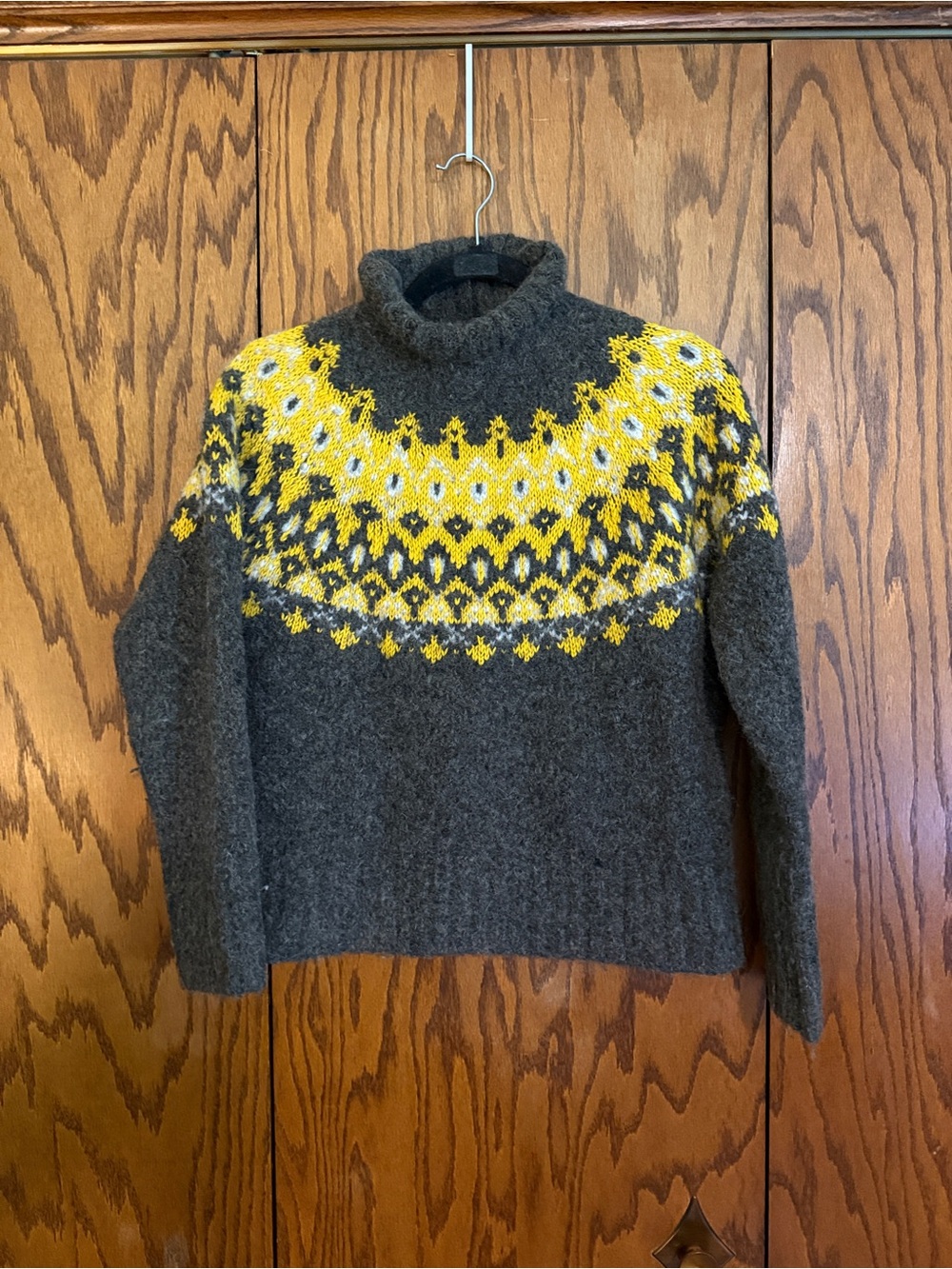 Banana Republic Alpaca Wool Fair Isle Mock Neck Sweater Yellow Black S